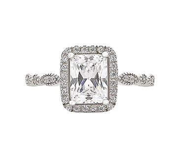 Diamonique Sterling Silver Emerald Cut Engagement Ring Size 9