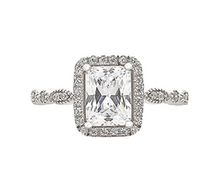 Diamonique Sterling Silver Emerald Cut Engagement Ring Size 9