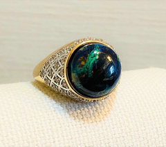 Generation Gems Gold clad Sterling Silver Domed Azurite Cabochon & White Zircon Ring, Size 9