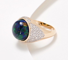 Generation Gems Gold clad Sterling Silver Domed Azurite Cabochon & White Zircon Ring, Size 9
