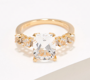 Affinity Gems Faceted Cushion Cut Gemstone & White Topaz Ring, Sterling Size 9