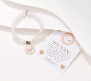 T. Jazelle Gemstone and Rose Clad SS Heart of Gold Charm Beaded Bracelet Small/Avg