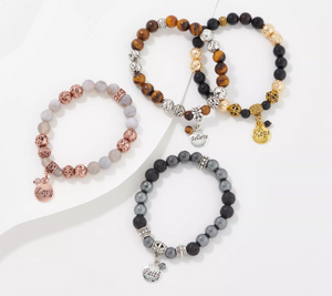 S/4 Lava Bracelets w/ Gemstones & Inspiration Charm in Bag, Multi Neutral