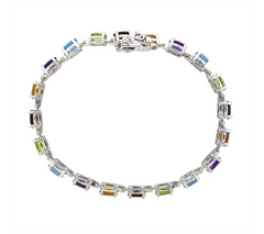 Sterling Silver Shaped Multi-gemstone Bracelet 7-1/4"L x 1/8"W