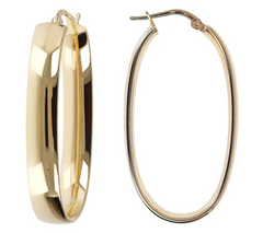 Veronese 18K Clad 2" Oval Elongated Gold Clad Sterling Silver Hoop Earrings
