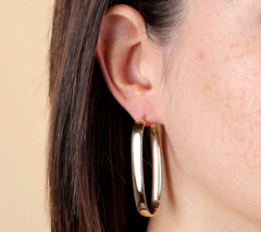 Veronese 18K Clad 2" Oval Elongated Gold Clad Sterling Silver Hoop Earrings