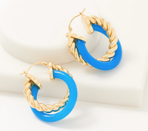 Adorna Yellow Gemstone Twisted Hoop Measures approximately 1" Earring Hinged