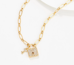 Mustard Seed Gold Tone Paperclip Chain Lock Motif Necklace, 18"L x 3/16"W