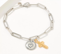 Or Paz Sterling Silver Paperclip Chain Gold-Clad Cross Charm Bracelet Avg
