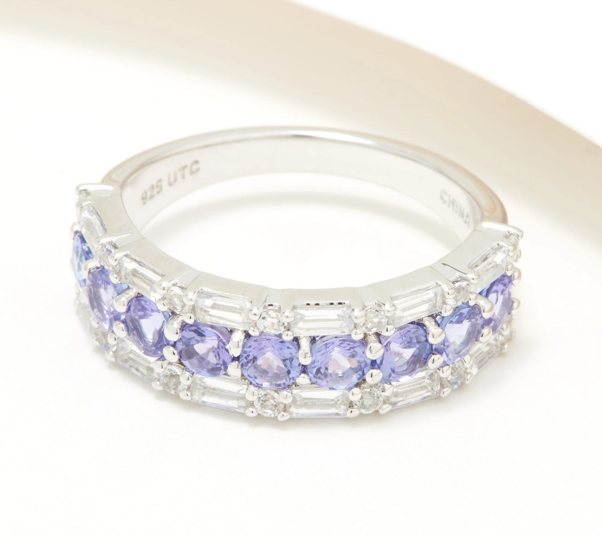 Generation Gems Tanzanite Exotic & White Zircon Gemstone Band Ring, SS, Size 5