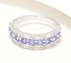 Generation Gems Tanzanite Exotic & White Zircon Gemstone Band Ring, SS, Size 5