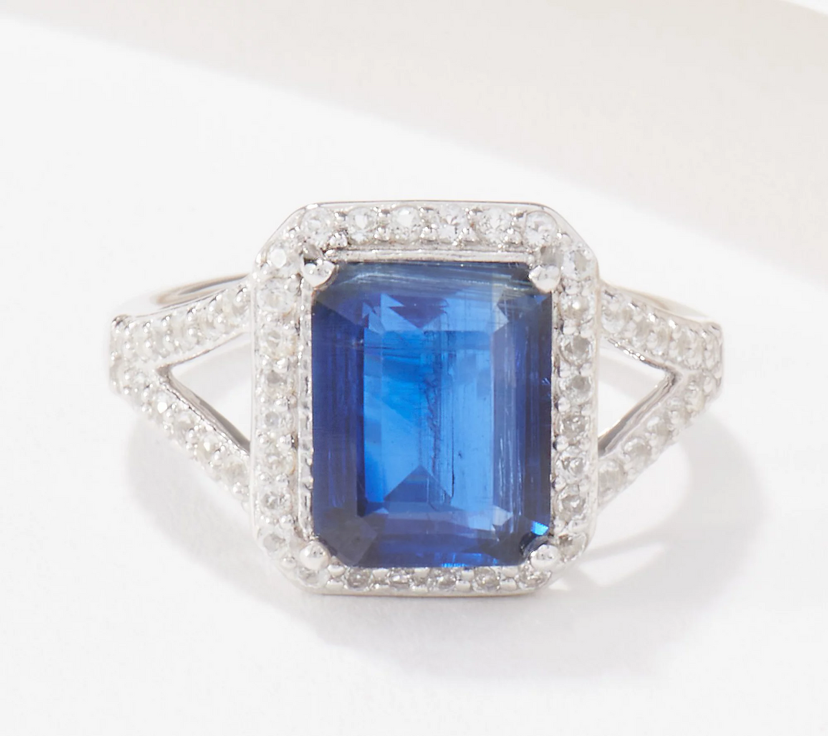 Generation Gems Emerald-Cut Kyanite & White Topaz Halo Sterling Ring Size 6