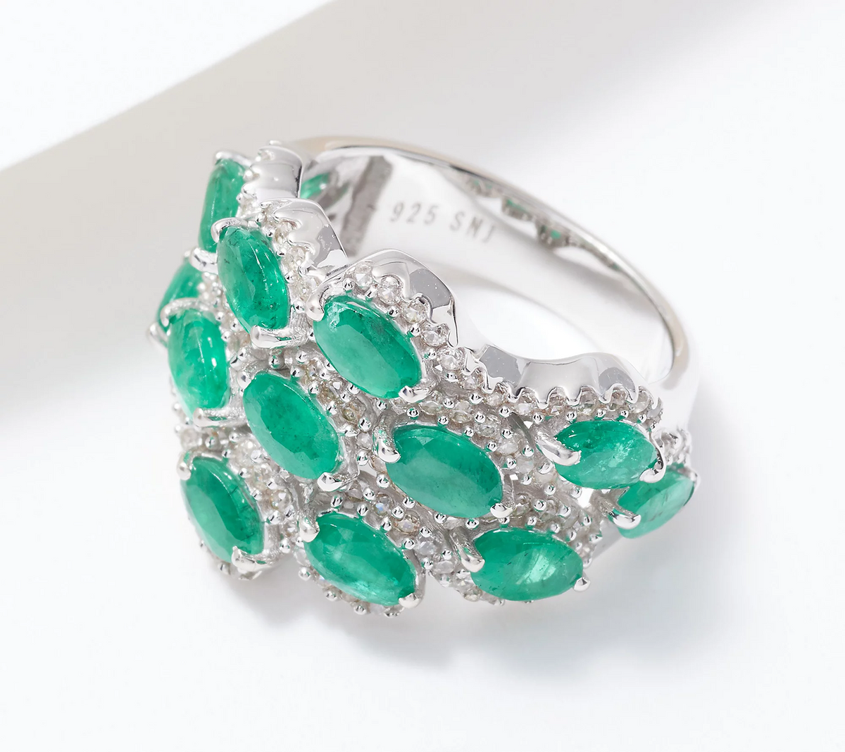 Affinity Gems Sterling Silver Precious Oval Cut Emarald Waves Ring Size 8