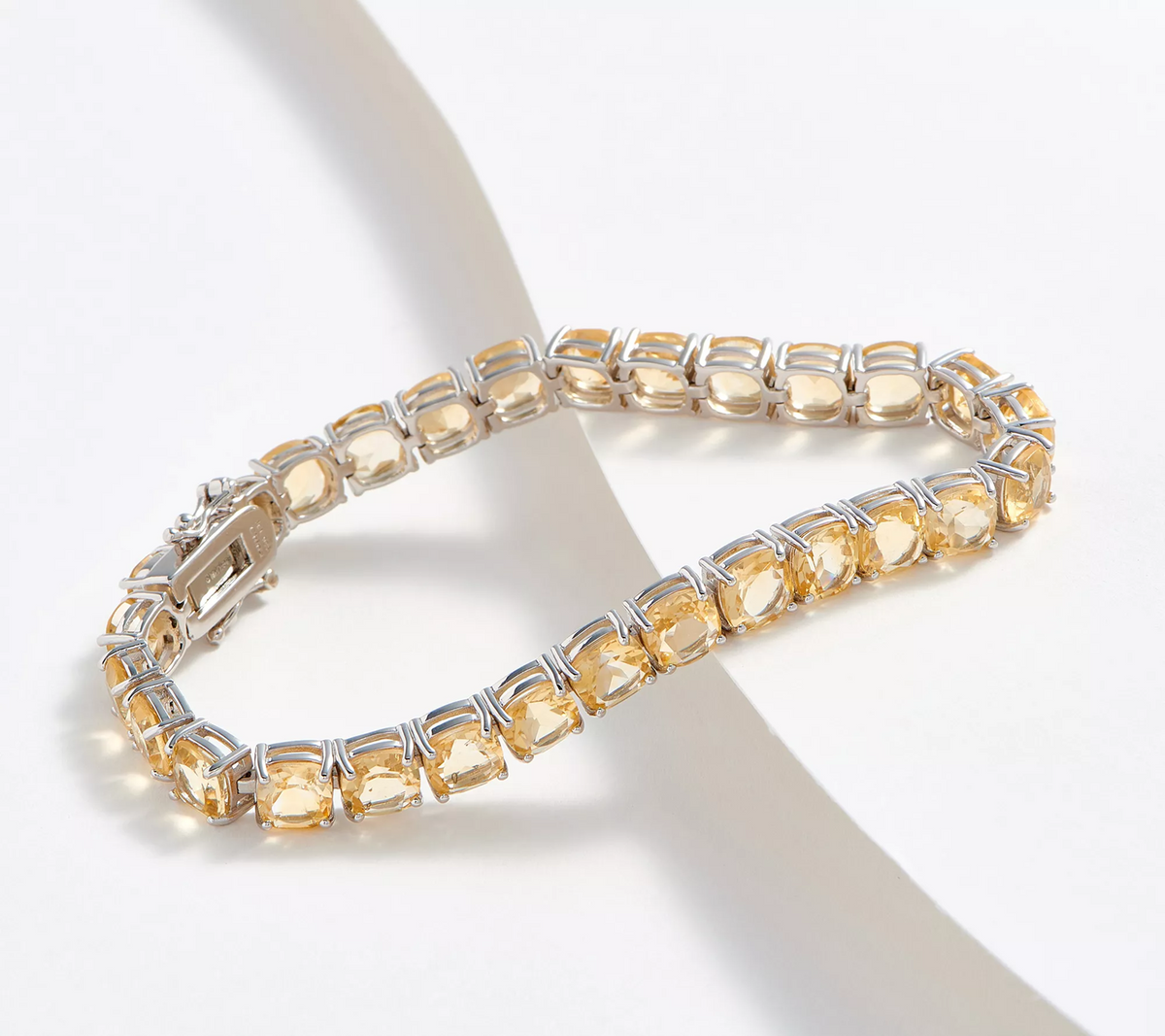 Affinity Gems Sterling Silver Semi Precious Cushion CitrineTennis Bracelet, 7-1/4"
