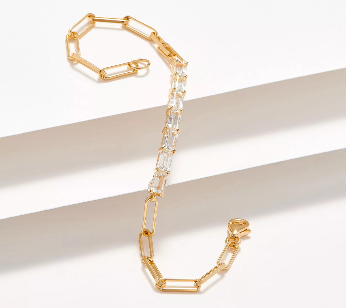 Affinity Gems White Topaz Paper Clip Link Bracelet, Sterling Silver, 7-1/4"