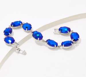 Kirks Folly Aurora Borealis Essentials Oval Sapphire Silver Tone Bracelet Avg