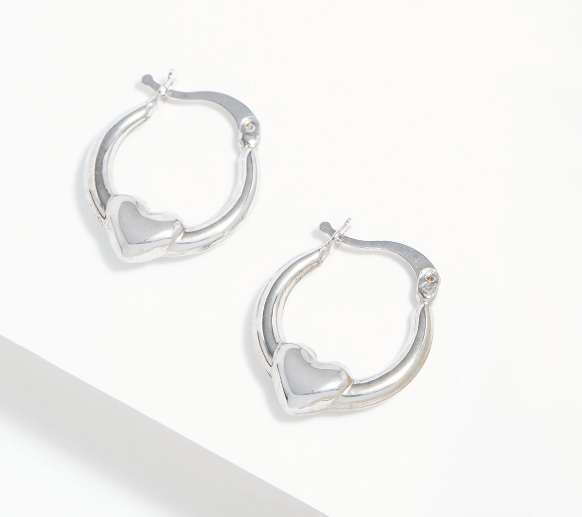 Adorna 14k White Gold Heart Huggie  Hoop Earrings
