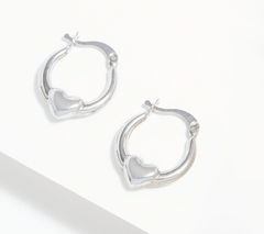 Adorna 14k White Gold Heart Huggie  Hoop Earrings