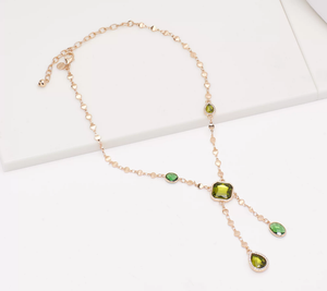 Susan Graver Stone & Crystal Champagne & Olive Drop Gold Tone Necklace