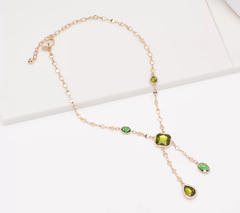 Susan Graver Stone & Crystal Champagne & Olive Drop Gold Tone Necklace