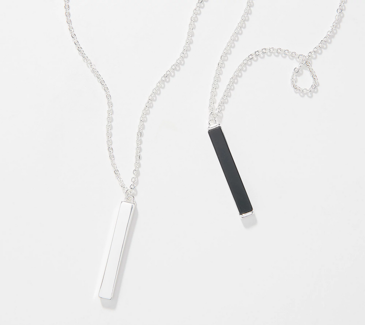 Joan Rivers Set of 2 Silver/Black Nesting Bar Necklace