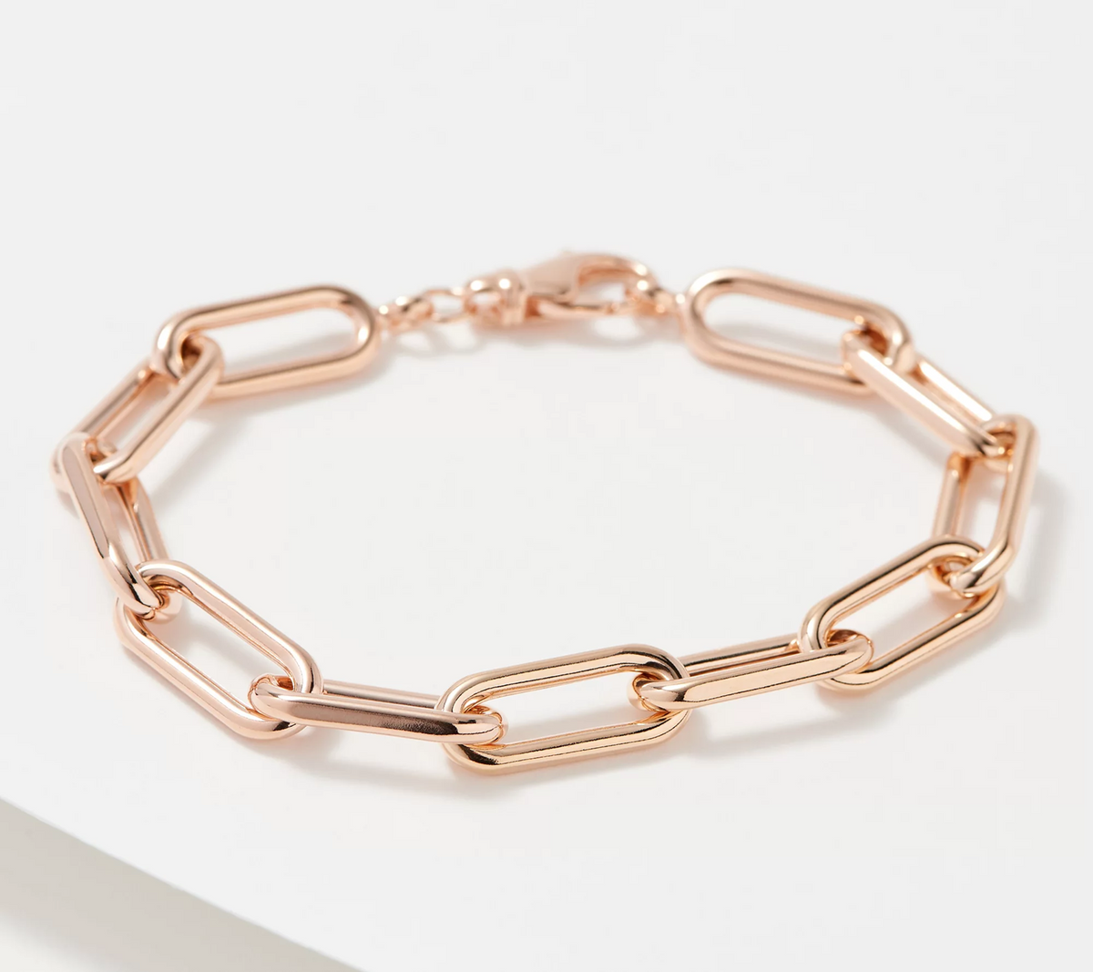 14K Rosegold Clad Sterling Silver Paperclip Chain Bracelet, By Silver Style, Small