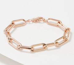 14K Rosegold Clad Sterling Silver Paperclip Chain Bracelet, By Silver Style, Small