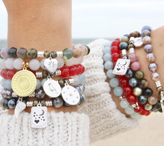 T.Jazelle Moonstone Gemstone & Family Circle Charm Beaded Gold Clad SS Bracelet