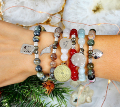 T.Jazelle Moonstone Gemstone & Family Circle Charm Beaded Gold Clad SS Bracelet