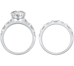 Diamonique Sterling Silver Baguette and Round Bridal Ring Set Size 7
