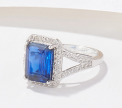 Generation Gems Sterling Silver Emerald Cut Kyanite Prong Band Ring Size 8