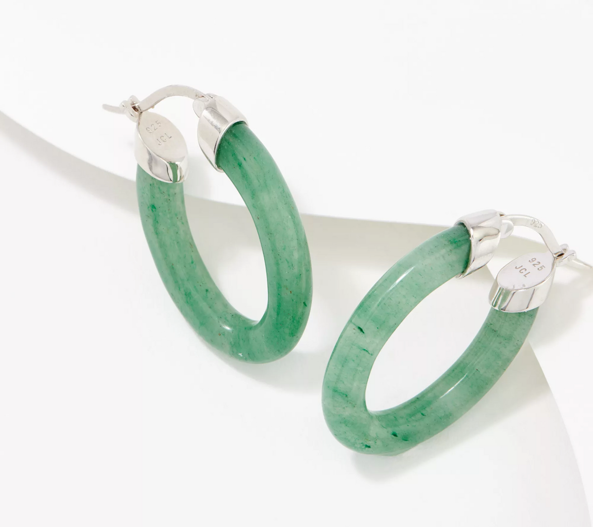Affinity Gems 14K Gold-Clad Sterling Silver Aventurine Oval Hoop Earrings