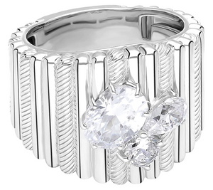 JUDITH Classic Sterling Silver & Diamonique Wide Band Ring Size 11