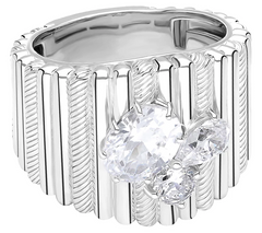 JUDITH Classic Sterling Silver & Diamonique Wide Band Ring Size 11
