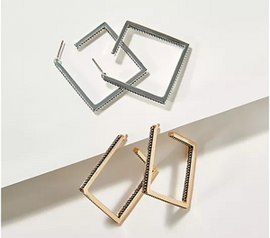 Joan Rivers Set of 2 Silvertone/Goltone Square Hoop Earrings, 1-3/8"L x 1/8"W