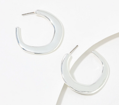 Denim & Co. Silvertone Hammered Hoop Earrings, 1-1/4"