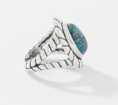 American West Sterling Silver Oval Chrysocolla Gemstone Rope Border Ring Size 10