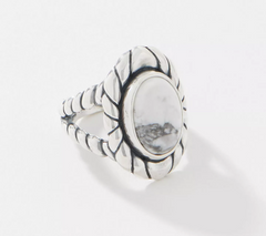 American West Sterling Silver Oval Howlite Gemstone Rope Border Ring, Size 6