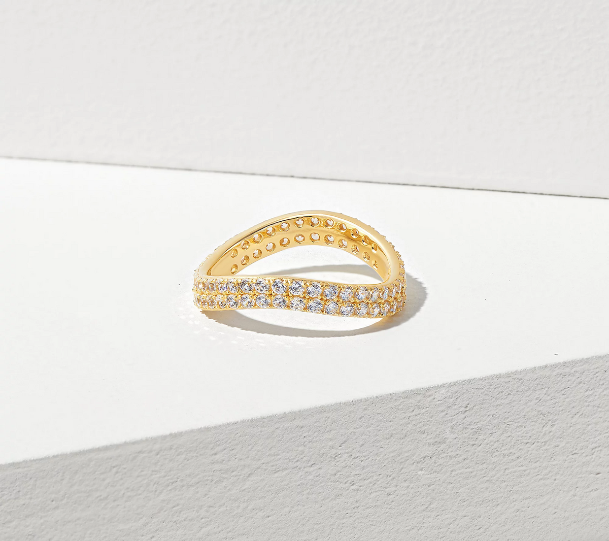 Diamonique 18K Gold Clad Sterling Silver Chevron Styled Ring Size 7