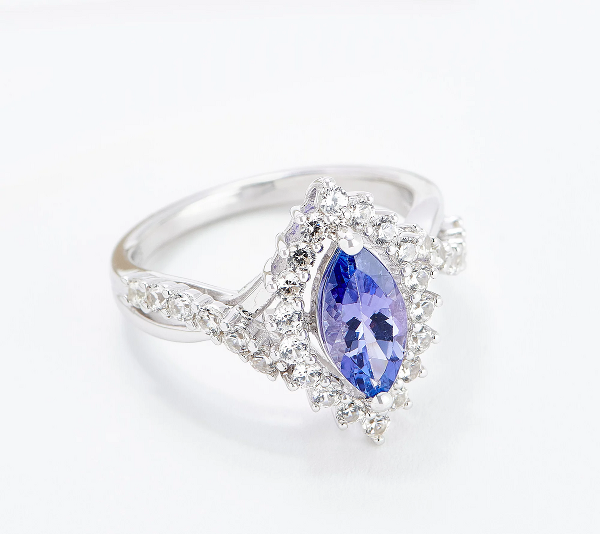 Affinity Sterling Silver Marquise Tanzanite Exotic & White Zircon Ring, Size 10