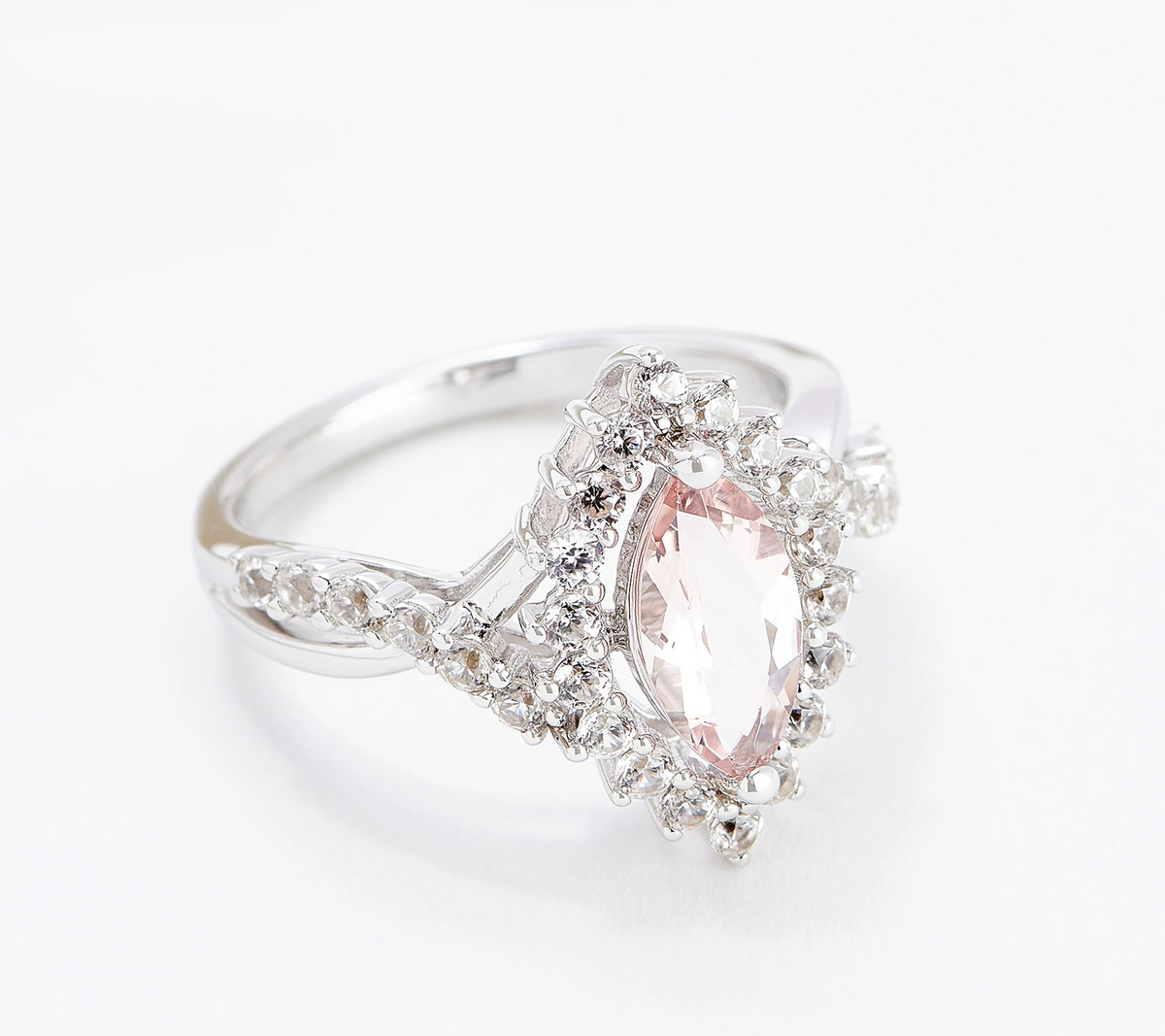 Affinity Sterling Silver Marquise Morganite Exotic & White Zircon Ring, Size 11