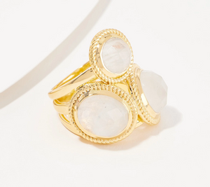 Affinity Gems 3-Stone Moonstone Sterling Silver Ring Size 7