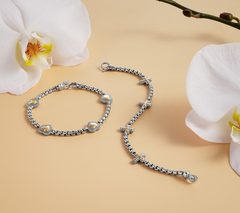 JAI Sterling Silver & 14K Cross Symbols Box Chain Bracelet, 8"