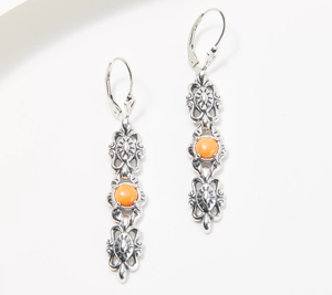 American West Sterling Sliver ORANGE SPINY and Concha Lever Backs. 2"