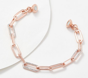 Affinity Diamonds Rose Tone Sterling Silver Magnetic Paperclip Bracelet Size 7-1/4"