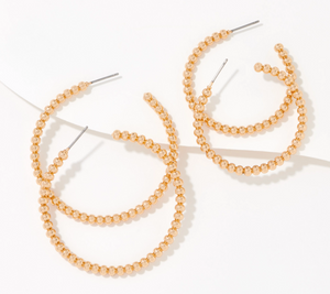 Joan Rivers Goldtone Set of 2 Beaded Wire Hoop Earrings