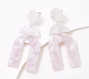 True Lovelies White Resin Deco Style Silver Tone Drop Earrings