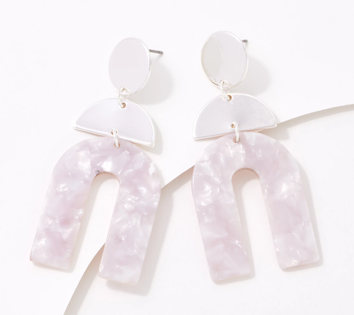 True Lovelies White Resin Deco Style Silver Tone Drop Earrings