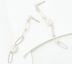 True Lovelies Silvertone Glass Pearl Linear Chain Earrings