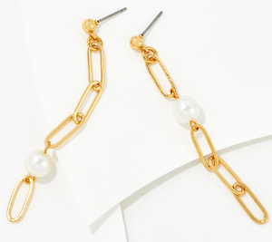 True Lovelies Goldtone Glass Pearl Linear Chain Earrings